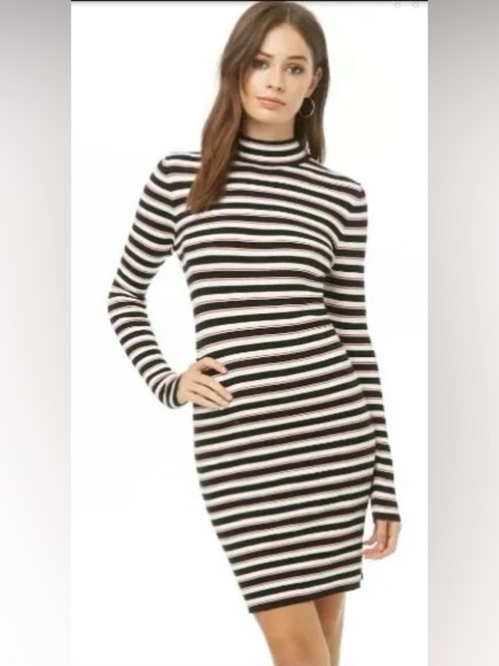 Forever 21 Black and White Striped Long Sleeve Dress